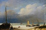 Albert Roosenboom Canvas Paintings - Bomschuiten on the Beach